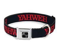 Buckle-Down Pet Collar, Dog Collar Metal Seatbelt Buckle, Yahweh Text Black Red, 16 to 23 Inches 1.5 Inch Wide
