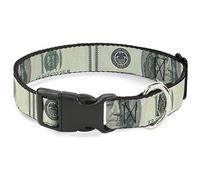 Buckle-Down Pet Collar, Dog Collar Plastic Buckle, 100 Dollar Bill Close Up, 16 to 23 Inches 1.5 Inch Wide