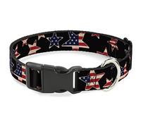 Buckle-Down Pet Collar, Dog Collar Plastic Buckle, Americana Stars Flags Black Red White Blue, 16 to 23 Inches 1.5 Inch Wide