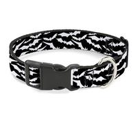 Buckle-Down Pet Collar, Dog Collar Plastic Buckle, Bats Flying Scattered Black White, 9.5 to 13 Inches 1.0 Inch Wide
