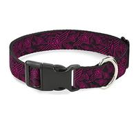 Buckle-Down Pet Collar, Dog Collar Plastic Buckle, Buckle Down BD Logo Scattered Black Fuchsia, 15 to 24 Inches 1.0 Inch Wide