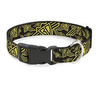 Buckle-Down Pet Collar, Dog Collar Plastic Buckle, Buckle Down BD Logo Scattered Black Yellow, 16 to 23 Inches 1.5 Inch Wide