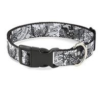 Buckle-Down Pet Collar, Dog Collar Plastic Buckle, Buckle Down Skull Roses, 16 to 23 Inches 1.5 Inch Wide