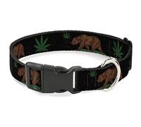 Buckle-Down Pet Collar, Dog Collar Plastic Buckle, Cali Bear Pot Leaf Black Gray Green, 9.5 to 14.5 Inches 0.5 Inch Wide