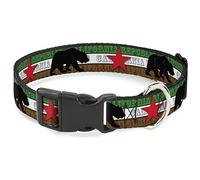 Buckle-Down Pet Collar, Dog Collar Plastic Buckle, Cali Bear Star California Republic Green White Brown Black, 20 to 31 Inches 1.5 Inch Wide