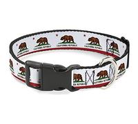 Buckle-Down Pet Collar, Dog Collar Plastic Buckle, California State Flag White, 16 to 23 Inches 1.5 Inch Wide