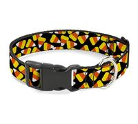Buckle-Down Pet Collar, Dog Collar Plastic Buckle, Candy Corn Scattered Black Yellow Orange White, 20 to 31 Inches 1.5 Inch Wide