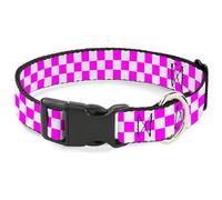 Buckle-Down Pet Collar, Dog Collar Plastic Buckle, Checker Fuchsia Pink White, 9.5 to 13 Inches 1.0 Inch Wide