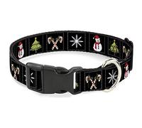 Buckle-Down Pet Collar, Dog Collar Plastic Buckle, Christmas Blocks Black White Multi Color, 16 to 23 Inches 1.5 Inch Wide