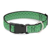 Buckle-Down Pet Collar, Dog Collar Plastic Buckle, Christmas Holiday Fair Isle Stitch Pattern Greens, 16 to 23 Inches 1.5 Inch Wide