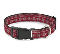 Buckle-Down Pet Collar, Dog Collar Plastic Buckle, Christmas Holiday Fair Isle Stitch Pattern Red White, 16 to 23 Inches 1.5 Inch Wide