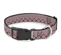 Buckle-Down Pet Collar, Dog Collar Plastic Buckle, Christmas Holiday Fair Isle Stitch Pattern White Red, 9.5 to 13 Inches 1.0 Inch Wide