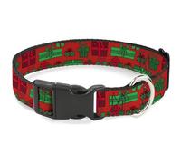 Buckle-Down Pet Collar, Dog Collar Plastic Buckle, Christmas Packaged Red Greens, 16 to 23 Inches 1.5 Inch Wide