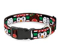 Buckle-Down Pet Collar, Dog Collar Plastic Buckle, Christmas Penguin Reindeer Snowman Stripe Red White Black, 15 to 24 Inches 1.0 Inch Wide