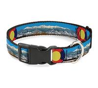 Buckle-Down Pet Collar, Dog Collar Plastic Buckle, Colorado Mount Evans Vivid Landscape Colorado Flag Icon, 20 to 31 Inches 1.5 Inch Wide