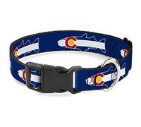 Buckle-Down Pet Collar, Dog Collar Plastic Buckle, Colorado Trout Flag Snowy Mountains Blues White Red Yellow, 20 to 31 Inches 1.5 Inch Wide
