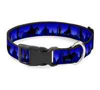 Buckle-Down Pet Collar, Dog Collar Plastic Buckle, Cowboy Coyote Silhouettes Western Landscape Blues Black, 9.5 to 14.5 Inches 0.5 Inch Wide