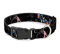Buckle-Down Pet Collar, Dog Collar Plastic Buckle, Die Hard Skulls Stars Black Multi Color, 13 to 17 Inches 1.5 Inch Wide