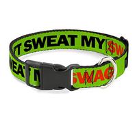 Buckle-Down Pet Collar, Dog Collar Plastic Buckle, Dont Sweat My Swag Neon Green Black Red, 9.5 to 13 Inches 1.0 Inch Wide
