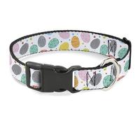 Buckle-Down Pet Collar, Dog Collar Plastic Buckle, Easter Eggs Decorated Eggs Scattered White Multi Color, 9.5 to 14.5 Inches 0.5 Inch Wide