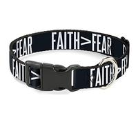 Buckle-Down Pet Collar, Dog Collar Plastic Buckle, Faith Greater Than Fear Navy Blue White, 8.5 to 12 Inches 0.5 Inch Wide