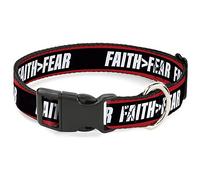 Buckle-Down Pet Collar, Dog Collar Plastic Buckle, Faith Greater Than Fear Stripe Red Black White, 20 to 31 Inches 1.5 Inch Wide