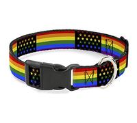 Buckle-Down Pet Collar, Dog Collar Plastic Buckle, Flag American Pride Rainbow Black, 15 to 24 Inches 1.0 Inch Wide