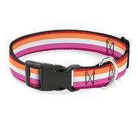 Buckle-Down Pet Collar, Dog Collar Plastic Buckle, Flag Lesbian Five Stripe Oranges White Pinks, 9.5 to 14.5 Inches 0.5 Inch Wide