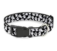 Buckle-Down Pet Collar, Dog Collar Plastic Buckle, Ghosts Poses Scattered Black White, 8.5 to 12 Inches 0.5 Inch Wide