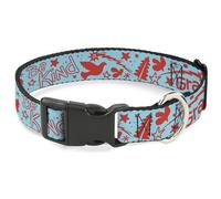 Buckle-Down Pet Collar, Dog Collar Plastic Buckle, Grateful Optimism Be Kind Icons Collage Blue Red, 20 to 31 Inches 1.5 Inch Wide