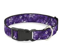 Buckle-Down Pet Collar, Dog Collar Plastic Buckle, Hibiscus Collage Purple Shades, 7 to 8.5 Inches 0.5 Inch Wide
