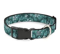 Buckle-Down Pet Collar, Dog Collar Plastic Buckle, Hibiscus Collage Turquoise Shades, 20 to 31 Inches 1.5 Inch Wide