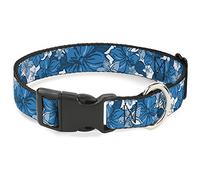 Buckle-Down Pet Collar, Dog Collar Plastic Buckle, Hibiscus Collage White Blues, 9.5 to 13 Inches 1.0 Inch Wide