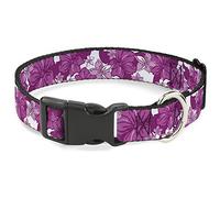Buckle-Down Pet Collar, Dog Collar Plastic Buckle, Hibiscus Collage White Pinks, 9.5 to 14.5 Inches 0.5 Inch Wide