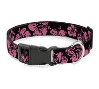 Buckle-Down Pet Collar, Dog Collar Plastic Buckle, Hibiscus Weathered Black Pink, 7 to 8.5 Inches 0.5 Inch Wide
