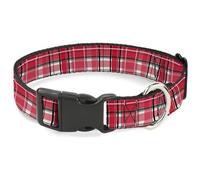 Buckle-Down Pet Collar, Dog Collar Plastic Buckle, Holiday Christmas Plaid Red White Black, 13 to 17 Inches 1.5 Inch Wide