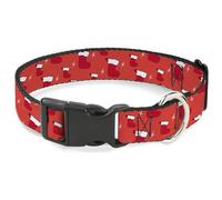 Buckle-Down Pet Collar, Dog Collar Plastic Buckle, Holiday Christmas Stocking and Star Red White, 16 to 23 Inches 1.5 Inch Wide