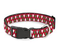 Buckle-Down Pet Collar, Dog Collar Plastic Buckle, Holiday Cookie Cutter Christmas Tree Red Green White, 8.5 to 12 Inches 0.5 Inch Wide