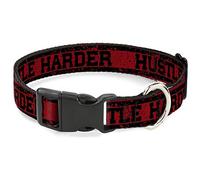 Buckle-Down Pet Collar, Dog Collar Plastic Buckle, Hustle Harder Stripes Weathered Red Black, 9.5 to 13 Inches 1.0 Inch Wide