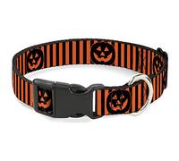 Buckle-Down Pet Collar, Dog Collar Plastic Buckle, Jack O Lantern Pumpkin Stripe Orange Black, 8.5 to 12 Inches 0.5 Inch Wide