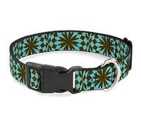 Buckle-Down Pet Collar, Dog Collar Plastic Buckle, Kaleidoscope Balls Turquoise Brown, 15 to 24 Inches 1.0 Inch Wide
