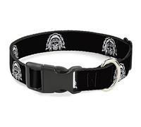 Buckle-Down Pet Collar, Dog Collar Plastic Buckle, Native American Skull Black White, 9.5 to 14.5 Inches 0.5 Inch Wide