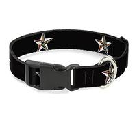 Buckle-Down Pet Collar, Dog Collar Plastic Buckle, Nautical Star Black White Rainbow, 9.5 to 13 Inches 1.0 Inch Wide