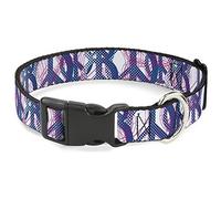 Buckle-Down Pet Collar, Dog Collar Plastic Buckle, Peace Mixed White Blue Pink, 20 to 31 Inches 1.5 Inch Wide
