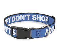 Buckle-Down Pet Collar, Dog Collar Plastic Buckle, Pet Quote Adopt Dont Shop Blue White, 9.5 to 13 Inches 1.0 Inch Wide