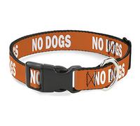 Buckle-Down Pet Collar, Dog Collar Plastic Buckle, Pet Quote No Dogs Orange White, 9.5 to 14.5 Inches 0.5 Inch Wide