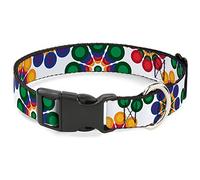 Buckle-Down Pet Collar, Dog Collar Plastic Buckle, Psychedelic Daisies Close Up White Multi Color, 9.5 to 14.5 Inches 0.5 Inch Wide