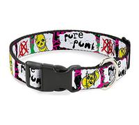 Buckle-Down Pet Collar, Dog Collar Plastic Buckle, Pure Punk Safety Pins Black Fuchsia White, 7 to 8.5 Inches 0.5 Inch Wide