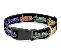 Buckle-Down Pet Collar, Dog Collar Plastic Buckle, Sauce Baseball Script Black Multi Color, 7 to 8.5 Inches 0.5 Inch Wide