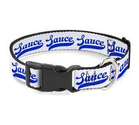 Buckle-Down Pet Collar, Dog Collar Plastic Buckle, Sauce Baseball Script White Blue, 20 to 31 Inches 1.5 Inch Wide